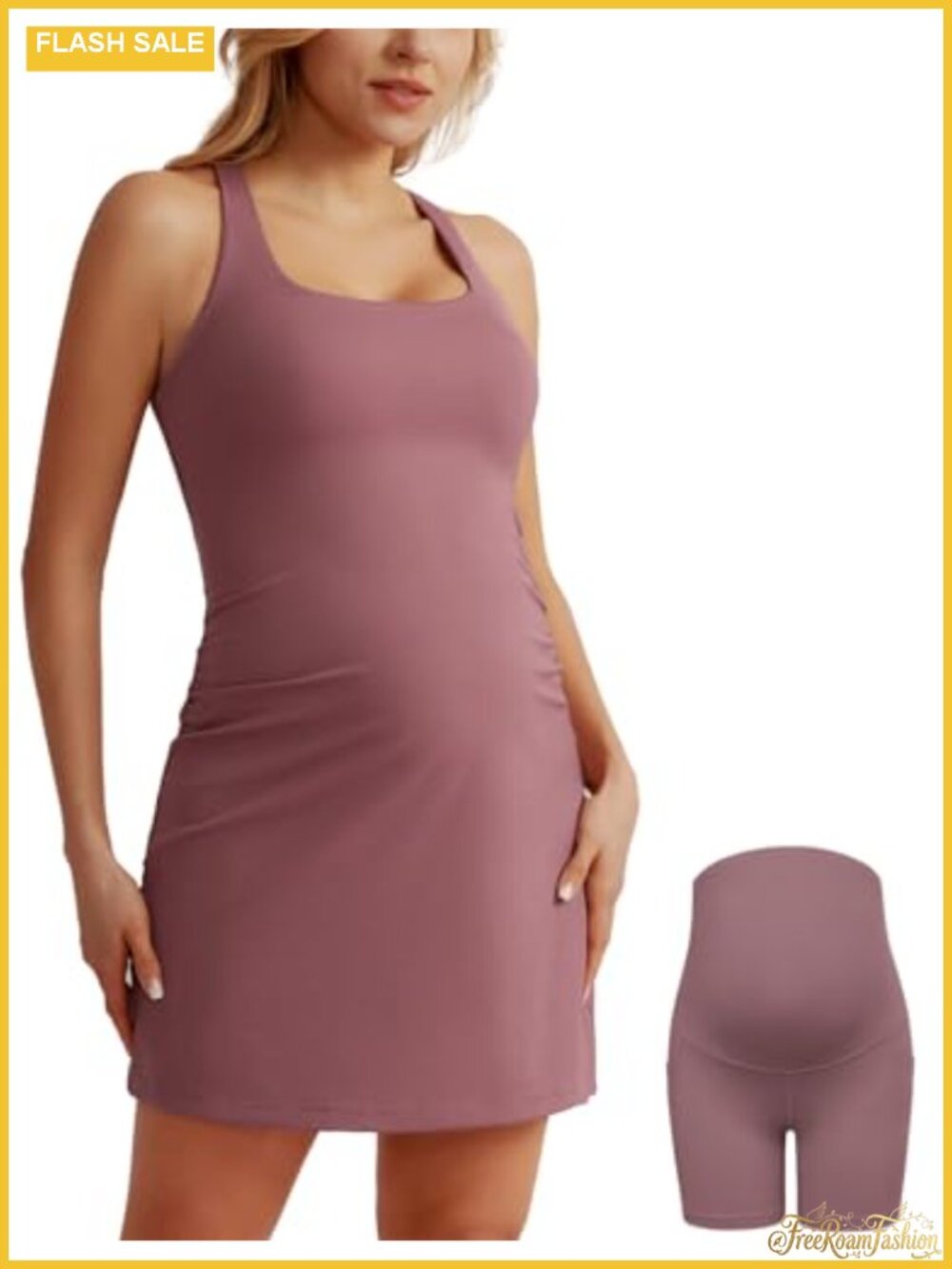 Maternity Tennis Dress with Shorts and Pockets, Sleeveless Athletic Dress